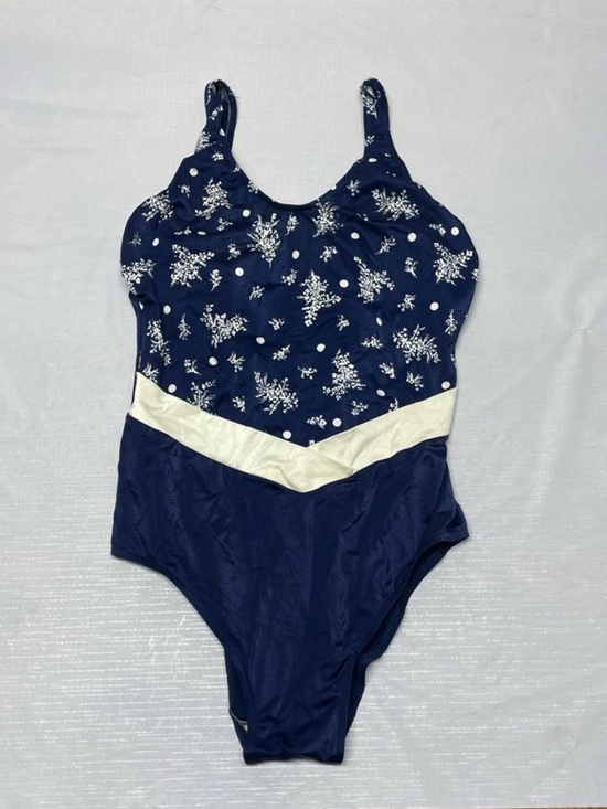 unknown Other - Vintage Navy Floral One-Piece Swimsuit with White Waist Accent Sz:medium